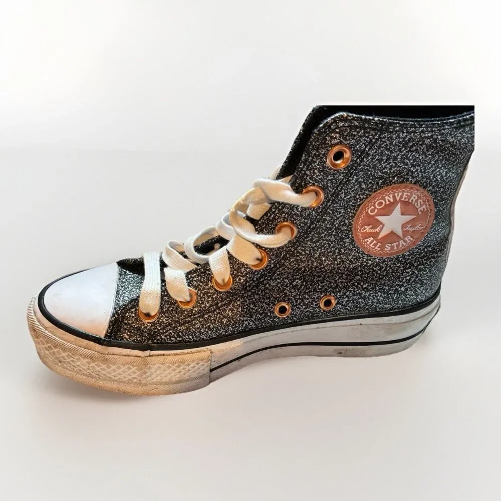 Converse Chuck Taylor All Star Lift Hi Glitter Black Rose Gold Girls Size 5